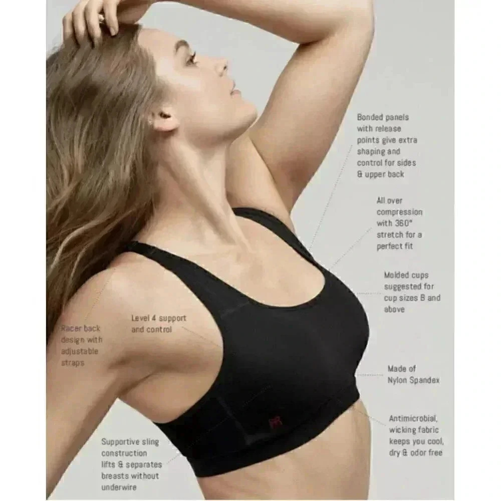 Ruby Ribbon Womens 32 Demiette sports Bra Black Removable Pads Adjustable 3042